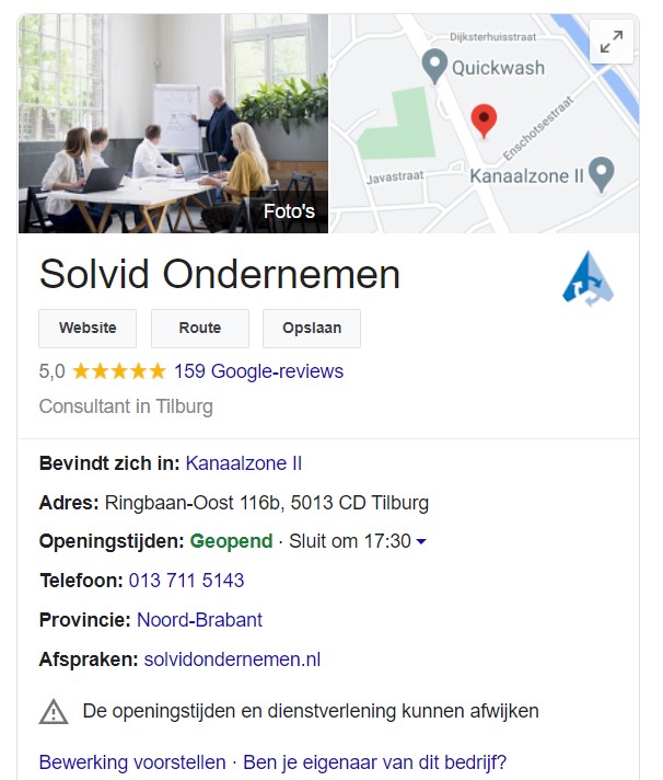 Voorbeeld Google Mijn Bedrijf